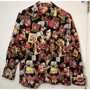 Vintage Valentine Card Print Button Front Shirt Women’s Small Retro Novelty